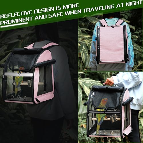 Bird Carrier Bag with Indestructible Stainless Steel Mesh, Bird Travel Cage with Stand, Easy to Clean Backpack for Parrot, Portable Bird Travel Bag, Pink - color: Pink