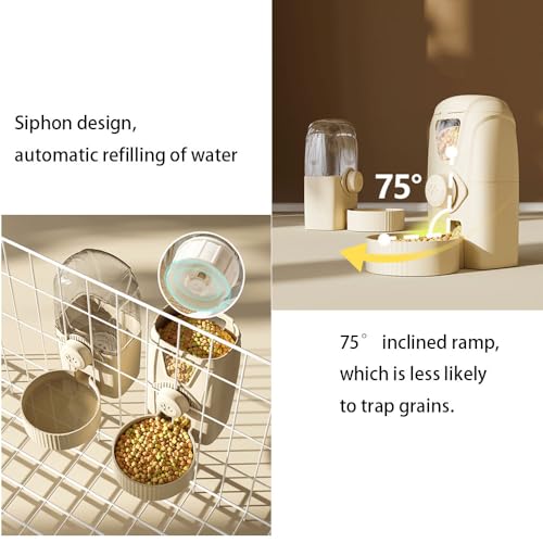 Hanging Pet Feeder Water Dispenser Set - 2-in-1 Gravity Food Water Bowl for Cats Small Dogs Rabbits, Cage Mounted No-Spill Pet Feeding Station (Light Coffee) - color: Light coffee