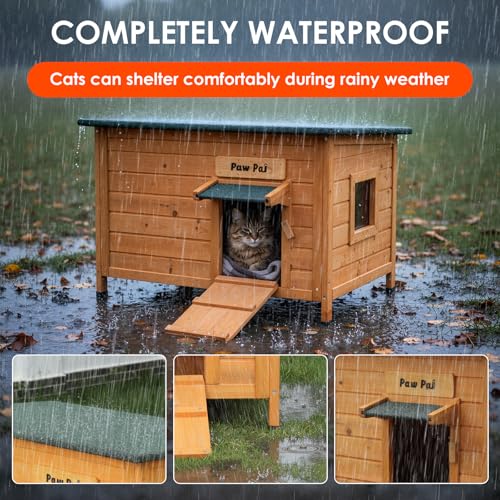 Paw Pal Outdoor Cat House，Outdoor Cat House Weatherproof, Openable Asphalt Roofs，Cat House for Cats, Rabbit, Dog, Small to Medium Pets, Insulated Cat Houses, Large Wooden Cat Houses - style: Large: 33.5" * 21.7" * 21.7"