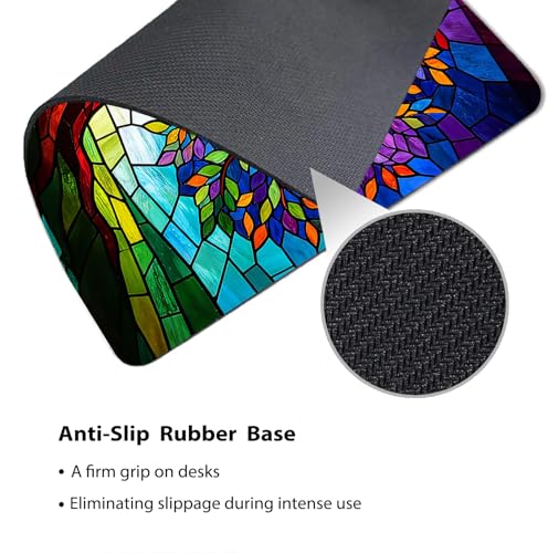 Abstract Tree of Life Mouse Pad, Rainbow Stained Glass Mosaic Art Desk Mat | 9.5"x 7.9", Vibrant Fantasy Design Colorful Artwork, Cute Smooth & Anti-Slip Mousepad - color: Colorful Design Wknoon-Art 01