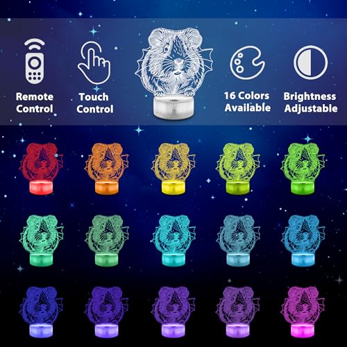 Ammonite Guinea Pig Night Light, 3D LED Lamp with Remote, 16 Color Changing & Timer, Room Decor Light, Vibrant Ambient Lighting, Birthday Xmas Gift for Kids Adults - color: Color-Guinea Pig