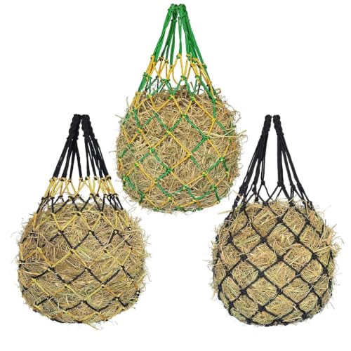 Hay Net for Horses,Slow Feed Hay Bag for Horses Goat Sheep | Hanging Hay Feeder Bag for Horses Stable Stall Paddock Rest Toy (Black+Green+Yellow) - color: Black+Green+Yellow