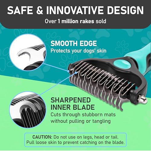 Maxpower Planet Hair Brush - Double Sided Shedding, Dematting Undercoat Rake for Dogs and Cats - Extra Wide Dog Grooming Brush, Reduce Shedding by 95%, Turquoise | Turquoise, Undercoat Rake, Detangling Comb, 9/17-Teeth Dual-Sided, Cats, Anti-Slip Handle,