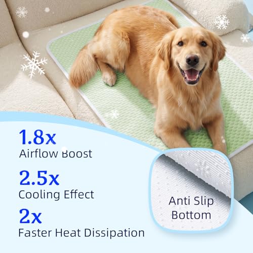 Mora Pets Dog Cooling Mat Instant Self Cooling Pad for Dogs & Cats Breathable Washable Summer Pet Cool Mat Indoor Outdoor, Puppy Cold Blanket for Floor Crate Car Travel Use Small 28'' x 22'' Green - color: Green, size: 28-Inch (Small)