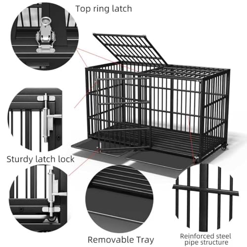 64" Heavy Duty Dog Crate Indestructible Dog High Anxiety Kennel Cage with Double Doors for Extra Large Giant Breeds - size: 64.0"L x 33.0"W x 41.0"H