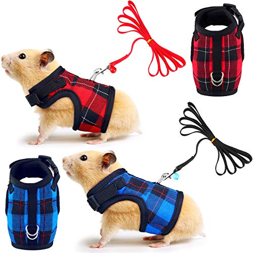 2 Pieces Guinea Pig Harness and Leash with Safety Bell Adjustable Hamster Ferret Harness and Leash Set No Pulling Walking Vest for Ferret Chinchilla and Similar Small Animals (S, 6-7 Inch Chest) - size: S, 6-7 Inch Chest