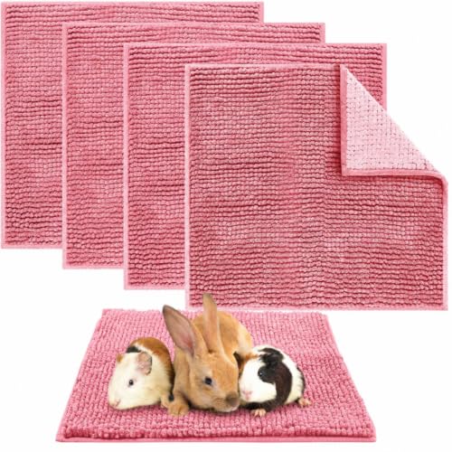 4 Pcs Guinea Pig Cage Liner 12 x 12 Inch Washable Chenille Pee Pads Pet Dog Cat Bedding Training Mat Reusable for Small Animals Puppy Bunny Hamster Chinchilla - color: Pink, size: 12 x 12 Inch, style: Low Pile Chenille