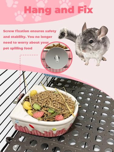 Chinchilla Food Bowl Ceramic Guinea Pig Cage Feeder Hanging Bunny Food Dish Small Animal Feeding Bowls for Syrian Hamster Ferret Gerbils (Pink) - color: Pink
