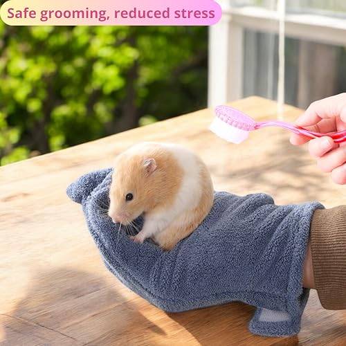 Hamster Calming Bite Proof Gloves and Grooming Brush Set, Hamster Bite Resistant Gloves Massage Brushes, Anti-Bite Glove Grooming Supplies For Small Animals Rabbit Rat Sugar Glider (Pink) - color: Pink