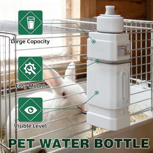 Salcod 42 oz Top-Fill Rabbit Water Bottle for Cage, No-Drip Design, White | Stainless Steel Valve, Secure Cage Mount, Visible Water Level, BPA-Free Bottle, For Rabbits, Guinea Pigs & Ferrets