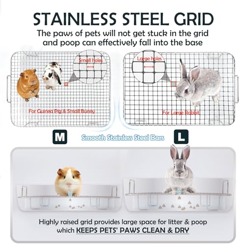 MEEXPAWS Guinea Pig Stainless Steel Litter Box with Raised Grid and Washable Pad,Small Bunny Rabbit Litter Pan High Side, Ferret Rat Litter Box, Small Animal Toilet Potty Tray Easy Clean,Less Stink - size: M 17.7"x13.7"x3.9" for Guinea Pig and Small Bunny
