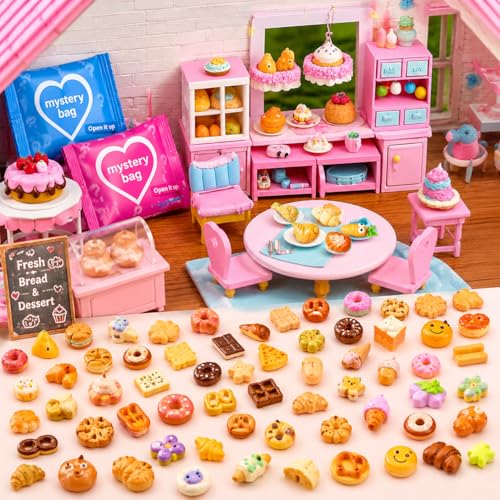 100 PCS Mystery Bag Mini Resin Food Blind Bags, Cute Tiny Food Figurines Surprise Box Toys for Kids, Dessert Snack Collectibles for Party Favors Classroom Prizes Goodie Bag Stuffers Dollhouse Decor - color: 100pcs Food