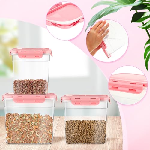 Patelai 6 Pcs Dog and Cat Food Storage Containers with Scoops Set Plastic Pet Food Storage Containers Stackable Airtight Dry for Kitchen 1.27 Qt, 2.4 Qt, 4 Qt(Pink) - color: Pink
