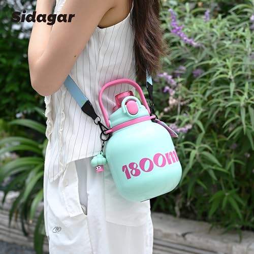 60 oz Gallon Insulated Water Bottle with Straw Lid, Green | Premium 316L Stainless Steel, Leakproof, Wide Mouth Water Jug with Handle, All-day Hot or Cold Retention, Travel & Daily Use - color: Light Green, size: 60 Ounces