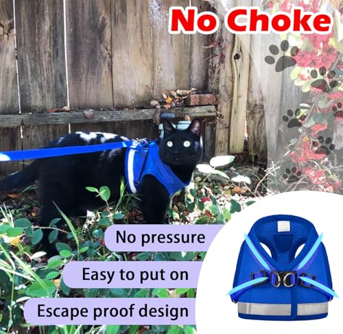 Cat Harnesses and Puppy Harness with Leashes Set, Escape Proof Cat Harness, Adjustable Reflective Soft Mesh Vest Fit Puppy Kitten Rabbit Ferrets's Outdoor Harness - color: Blue, size: XS (Chest: 6" - 8")