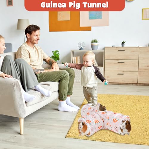 YUEPET Guinea Pig Tunnel, Guinea Pig Toys, 3-Way Play Tubes, White | Guinea Pig Play Tubes, 3-Way Tunnel Design, Folds for Storage, Hanging Play Ball, Peekaboo Opening, 5.9 in Entrance - color: White