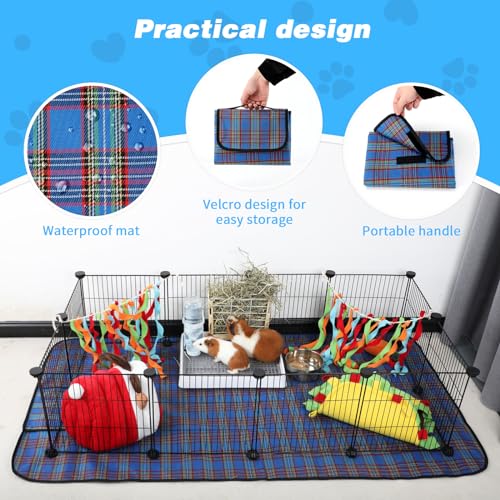 C&C Cage for Guinea Pigs, Guinea Pig Playpen with Mat, 12 Panels | 12 x 12 in, Waterproof Red and Blue Mats, 30 Cable Ties, 24 Connectors, DIY Cage Setup, Guinea Pigs and Rabbits - style: 12 Panels