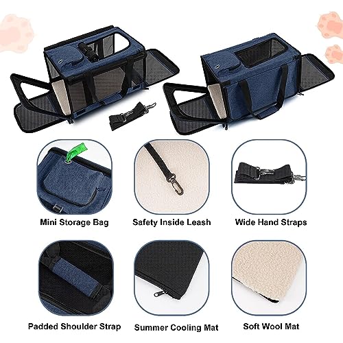 GAPZER Medium Cat Carrier Large Cat 15 lbs+ Soft Pet Car Cage Small Puppy | Privacy Protection Big Kitten Car Travel Cloth Carry Bag up to 20 lbs, Small Animal Portable Mesh Kennel Cage for Vet Visits - color: Navy
