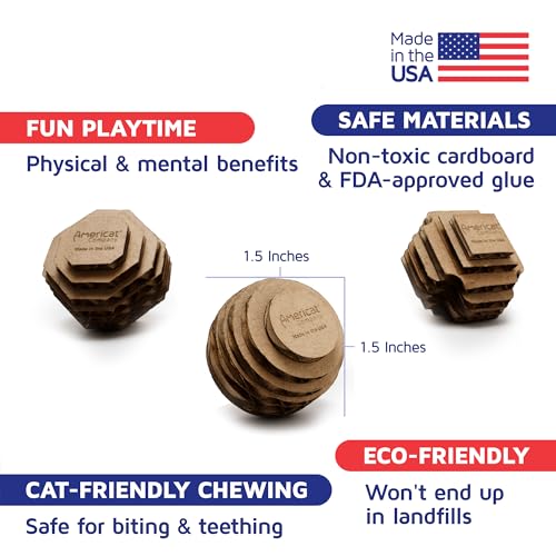 Cat Ball Toys by Americat – Made in USA – Safe Cardboard Cat Toys – for Interactive and Independent Play, Exercise & Stress Relief for All Breeds & Ages (Variety Pack of 3 Balls) - style: Variety Pack