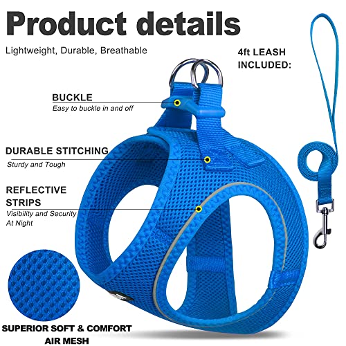 Fida Comfy Dog Harness with Leash, Soft Puppy Vest Escape Proof, Breathable Lightweight Soft Mesh, Adjustable Reflective Step-in Harness for Small Pet Walking (S, Blue) - color: Blue, size: S (Neck:12.6"-13.8"; Girth:16.1"-17.7")