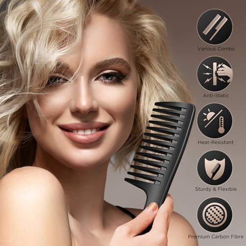 SALONSILK Women Hair Comb Set - 14PCS Wide Tooth Rat Tail Styling Combs Pick for Curly - Teasing Parting Fine Professional Barber Cutting Braiding Set - color: Black-14 PCS