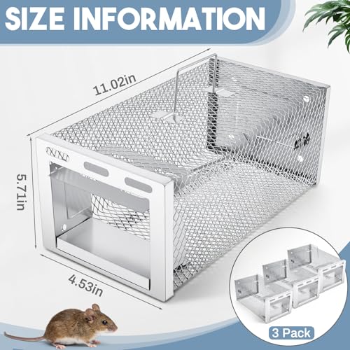 3 Pcs Humane Rat Trap 11.02 x 5.71 x 4.53 in Live Rat Cage Trap for Indoor and Outdoor Small Rodent Animal Mouse Vole Chipmunk Hamsters Live Cage, Safe Control No Kill, Catch and Release