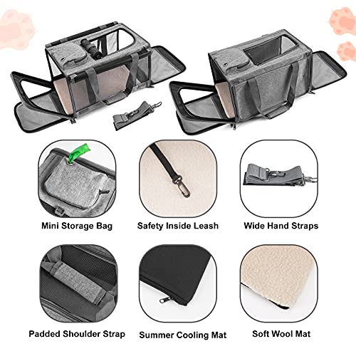 GAPZER Pet Carrier for Large Cats up to 20lbs Soft-Sided Privacy Protection | Pet Crate for Medium to Big Kitten Small Puppy Transport, Washable Dog Cloth Carry Bag Home Outdoor Car Travel, Vet Visits - color: Grey