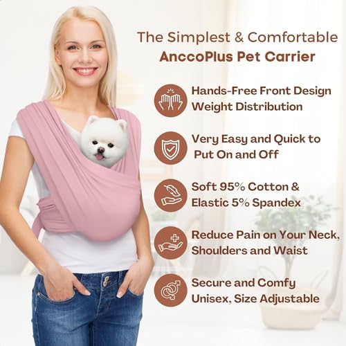 Small Dog Sling Carrier, Hands-Free, Light Pink, Plus | Patented Front Carrier Reduces Back and Neck Strain; Adjustable, Soft Cotton, 3D Air Mesh for Puppies & Cats up to 20 lb - color: Light Pink, size: Plus