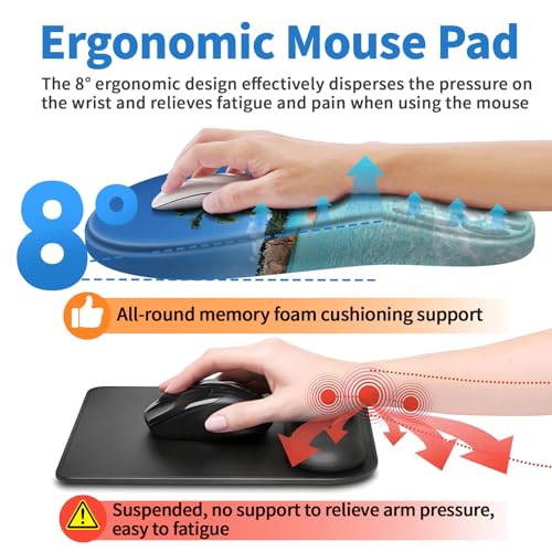 YIWEI Ergonomic Mouse Pad with Wrist Rest for Carpal Tunnel Pain Relief | Memory Foam Wrist Support,Non-Slip Rubber Base, Keyboard Computer Mousepad,Lycra Cloth Surface,Gaming and Home Office - color: Beach
