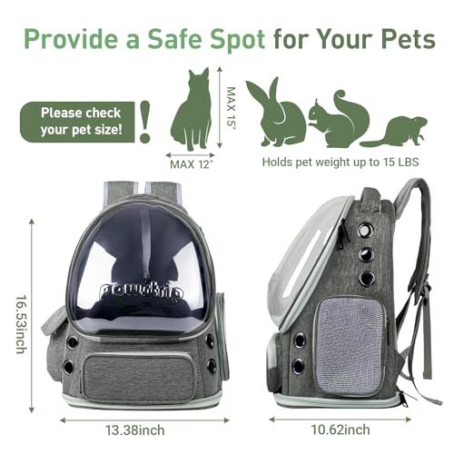 Cat Backpack Carrier with Large Space Bubble Window, Airline Approved Breathable Pet Carrier for Small Dogs Cats up to 15lbs, Foldable for Travel Hiking & Outdoor Use - color: Gray