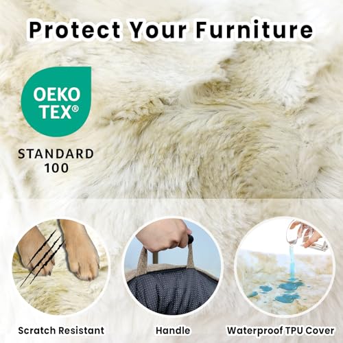 Calming Dog Couch Bed for Medium Dogs/Cats, 35 x 31 inch Waterproof Removable Dog Mat Couch Cover for Furniture Protector, Non-Slip Fluffy blunique Pet Bed for Couch, Sofa - Tie-Dye Khaki - color: Tie-Dry Khaki, size: 35"L x 31"W x 4.5"Th