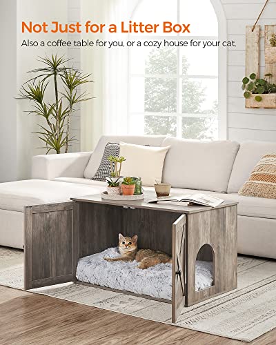 Feandrea Cat Litter Box Enclosure, Litter Box Furniture Hidden with Removable Divider, Indoor Cat House, End Table, 31.5 x 20.9 x 19.7 Inches, Greige UPCL002G01 - color: Greige, size: L (31.5"L x 20.9"W x 19.7"H)