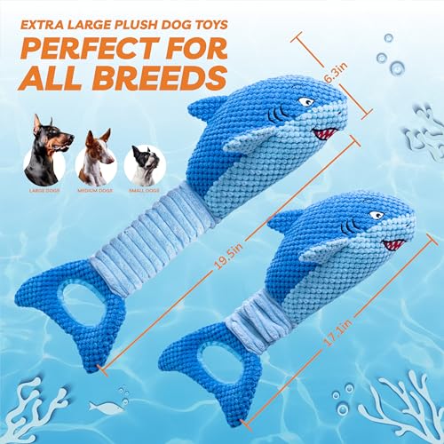 LEGEND SANDY Large Squeaky Dog Toys to Keep Them Busy, Interactive Plush Dog Toy,Crinkle Tug of War Dog Chew Toy for Small, Medium, and Large Dogs | Soft Plush Pet Toy，Puppy Chew Toy for Small Medium Large Breeds for Teething - color: Blue Shark