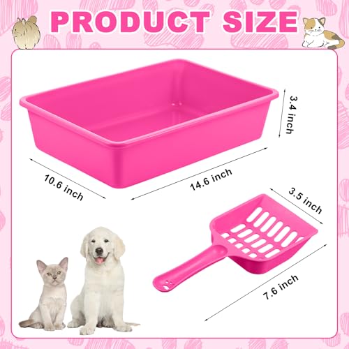 Amyhill 5 Pcs Open Cat Litter Box Kitten Litter Pan with 5 Scooper Medium Plastic Pet Tray Durable Nonstick Kitten Box for Indoor Pets Cats Rabbit Supply Easy to Clean, 14.6x10.6x3.4 Inch (Pink) - color: Pink