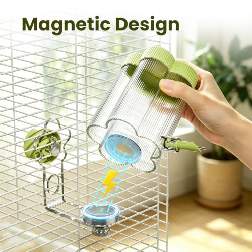 8.4 Oz No Mess Bird Water Feeder, Auto Parrot Cage Water Dispenser (Green) | Magnetic Mount, Drip-Free, Easy Top Refill, Mount Inside or Outside Cage, for Parakeets Cockatiels Budgies Lovebirds Canary - color: Green