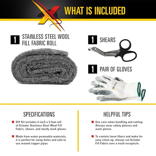 Xcluder Rodent Control Fill Fabric, Large DIY Kit, Stainless Steel Wool, Stops Rats and Mice - style: Large DIY Kit