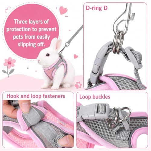 Bunny Harness and Leash Set Soft Breathable Rabbit Harness Eescape Proof Walking Training Rabbit Pet Vest Adjustable Mesh Vest HarnessCostume for Rabbits Ferret Small Pig Puppy Hamster