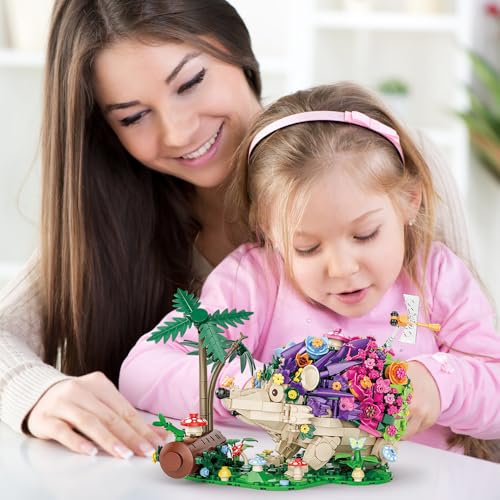 RiceBlock Hedgehog Building Sets, Flowers Animal Building Toys Collectible Gift ，Birthday Gifts Toys for Adults and Kids Age 6+(998 Pieces).