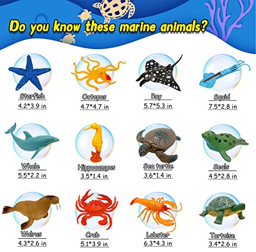 KECIABO Ocean Sea Animal Figures, 12 Pack Realistic Soft Plastic Bath Toys for Toddlers, Kids, Boys, and Girls