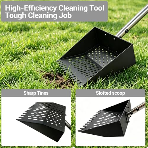 Chicken Poop Scooper, 10.2" Metal Steel Sifting Shovel with Ergonomic Grip, 37-62in Extendable Stainless Steel Handle, Professional Poultry Litter Cleaner for Chicken Coop, Duck, Goat & Sand
