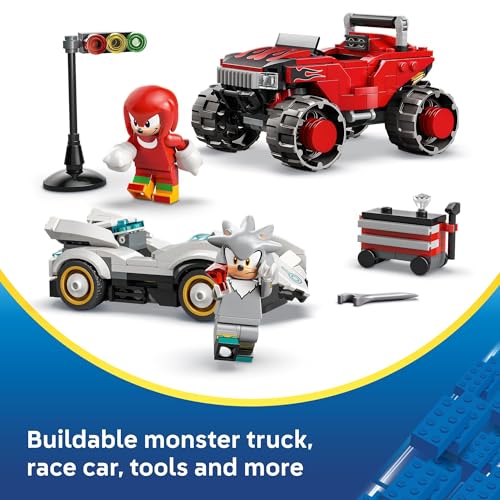 LEGO Sonic the Hedgehog Silver’s Car vs. Knuckles’ Monster Truck Building Toy for Boys & Girls - Racing Playset W/Silver & Knuckles Minifigures for Kids, Ages 8+ - Gift Idea for Birthdays - 77118