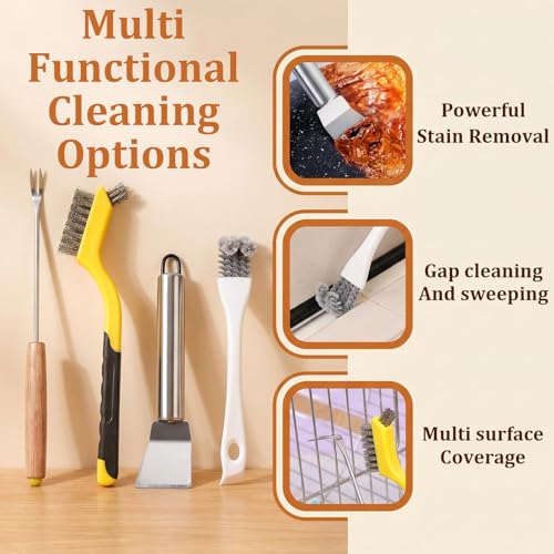 Bird Cage Cleaning Brush Tool Set,4pcs Stainless Steel Pet Cage Cleaner Brush Set for Bird Poop Removing,Ideal for Parakeet, Cockatiel, Hamster and Other Small Pet Cage Accessories (Yellow) - color: Yellow