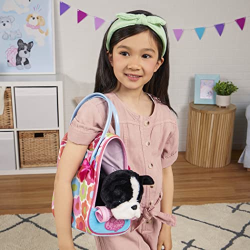 Pucci Pups Plush Puppy Dog Carrier Set, Floral Glam Bag, Boston Terrier | Includes plush puppy, floral print carrier, and comb for cuddling, carrying, and grooming play; stuffed animal set; 2+ Years - style: Boston Terrier - Floral Bag