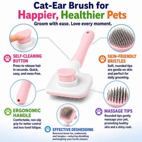 Self-Cleaning Slicker Brush, Dog Cat Bunny Pet Grooming Shedding Brush, Easy to Remove Loose Undercoat, Pet Massaging Tool Suitable for Pets with Long or Short Hair (Baby Pink) - color: Baby Pink