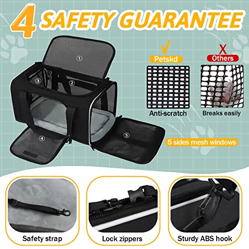 Small Pet Carrier 17" L x 12" W x 8.5" H Airline Approved, Black | for JetBlue/Frontier/Spirit Airlines, Lockable Safety Zippers and Anti-Scratch Mesh, Pets Under 8 lbs - color: Black, size: 17.0"L x 12.0"W x 8.5"H