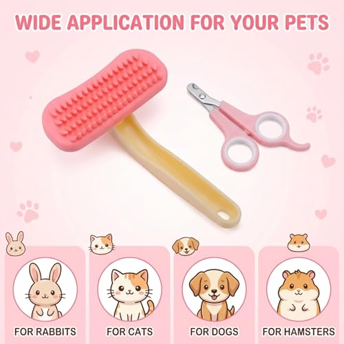 Bunny Brush for Grooming, Desktop Decor Set with Hair Buster Comb Rabbit and Nail Clipper, Rabbit Brush for Adult Stress Relief and Collectible Display, Guinea Pig for Pet Care Accessories