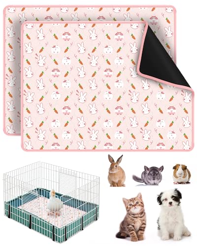 Bissap 2 Packs Guinea Pig Cage Liners, 18''X24'' Washable Guinea Pig Pee Pads Non Slip Reusable Fast and Super Absorbent Bedding for Small Animals Rabbit Hamster Chinchillas Rat - Pink - color: Pink, size: 18'' x 24''