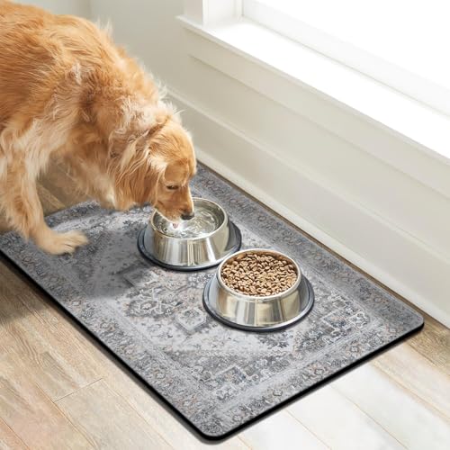 Dog Food Mats for Floors, Absorbent Dog Bowl Mat for Food and Water Dispenser Mat, Quick Dry Cat Food Mat Pet Supplies - color: Grey, size: M(16"×24")