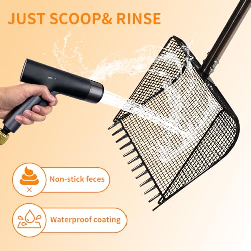 Chicken Poop Scooper & Rake 2-in-1 Metal Coop Shovel,Adjustable Stainless Steel Handle,Cleaning Tools for Chicken Coops & Farm Animals Scoop for Litter Scooper Sand Sifting Shovel Chicken Coops