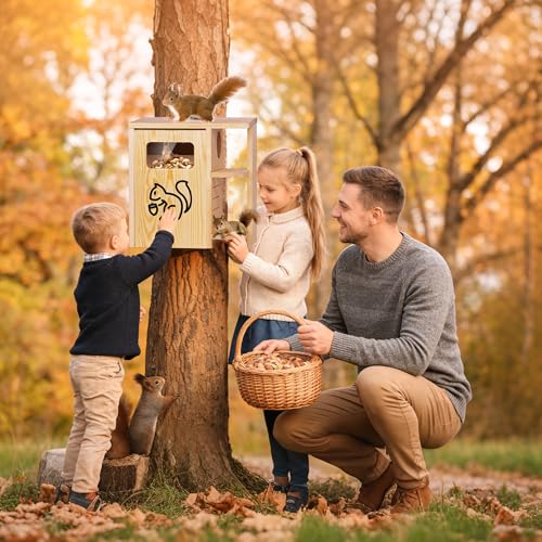 Extra Large Wooden Squirrel House for Outside | Dual Protective Entry Design, with Squirrel Feeder, Squirrel Nesting Box with Multi-Platforms for Nesting & Shelter - size: Extra Large